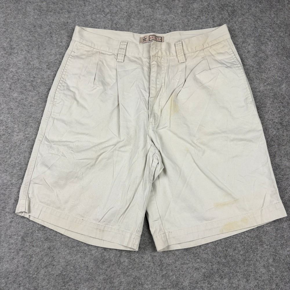 Arizona Chino Shorts Mens 34‎ Beige Pleated Front Cotton Casual Summer Khaki Y2K